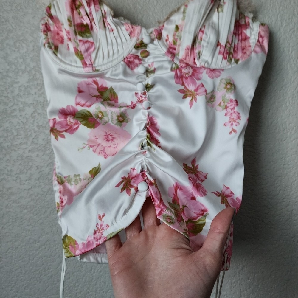 FOR LOVE & LEMONS x VICTORIAS SECRET bustier bra silky top floral coquette - Picture 6 of 7